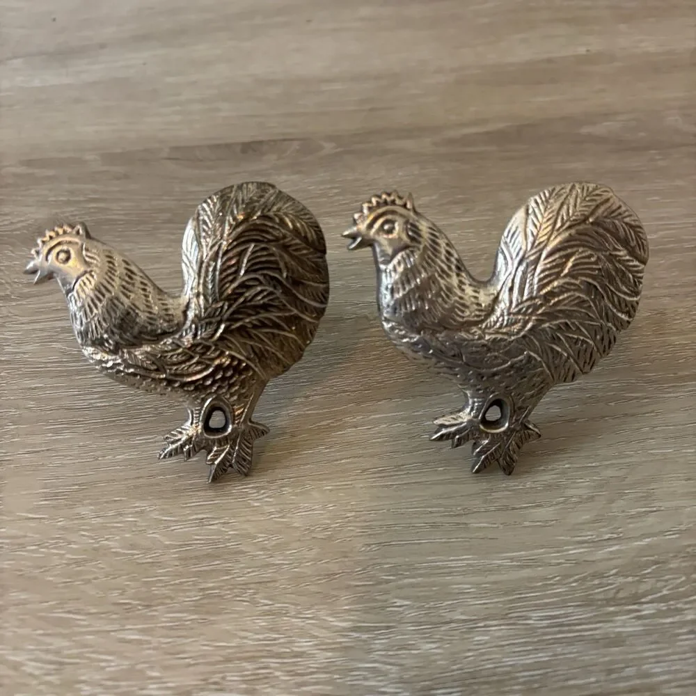 Vintage Metal Rooster Napkin Rings Set of 2 Farmhouse Country 3